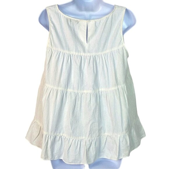 Buru Womens White Cotton Sleeveless Tiered Ruffle Top L - Picture 3 of 7